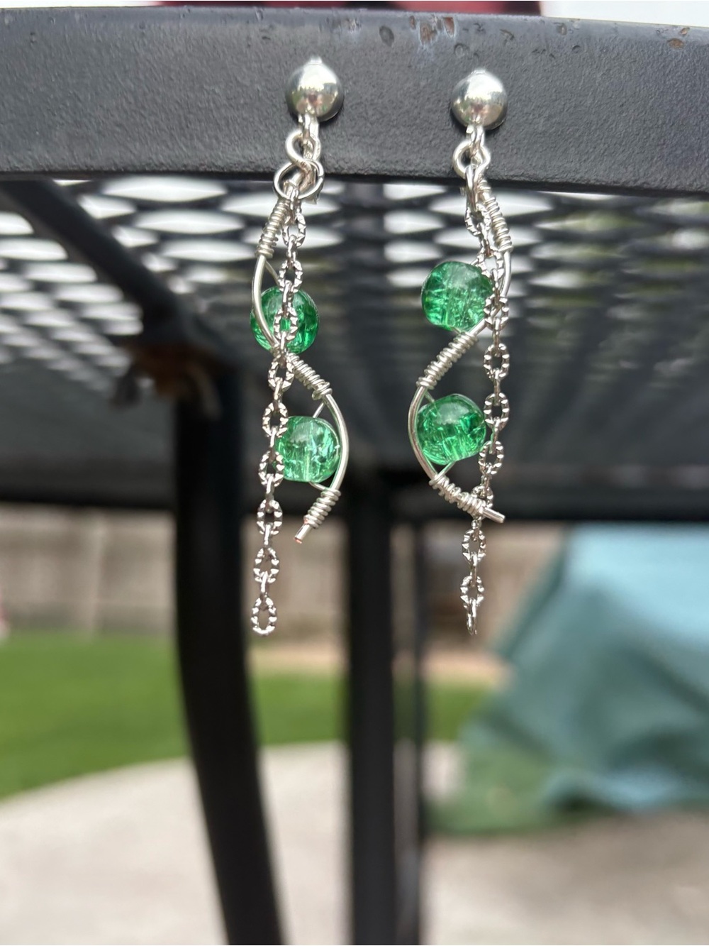 Drop Earrings with Emerald Green Beads
